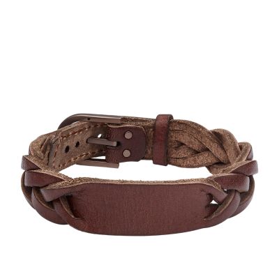 Fossil Men Heritage Braided Brown Leather Strap Bracelet