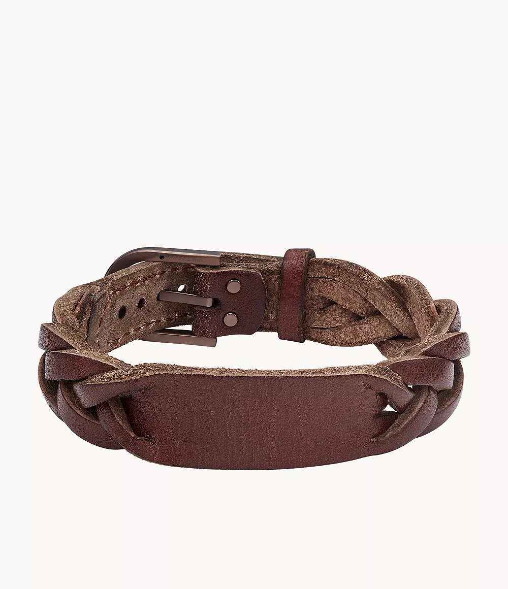 Fossil Men Heritage Braided Brown Leather Strap Bracelet