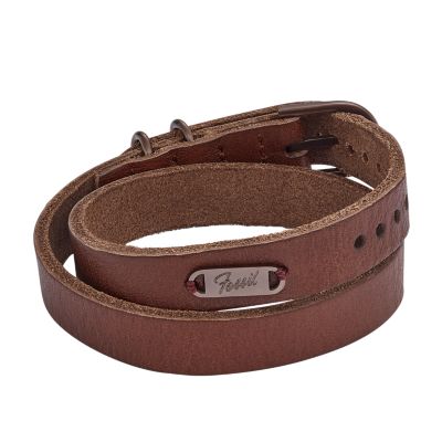 Fossil Men Heritage Double Wrap Brown Leather Strap Bracelet