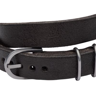 Heritage Double Wrap Black Leather Strap Bracelet JF04128793