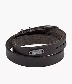 Heritage Double Wrap Black Leather Strap Bracelet
