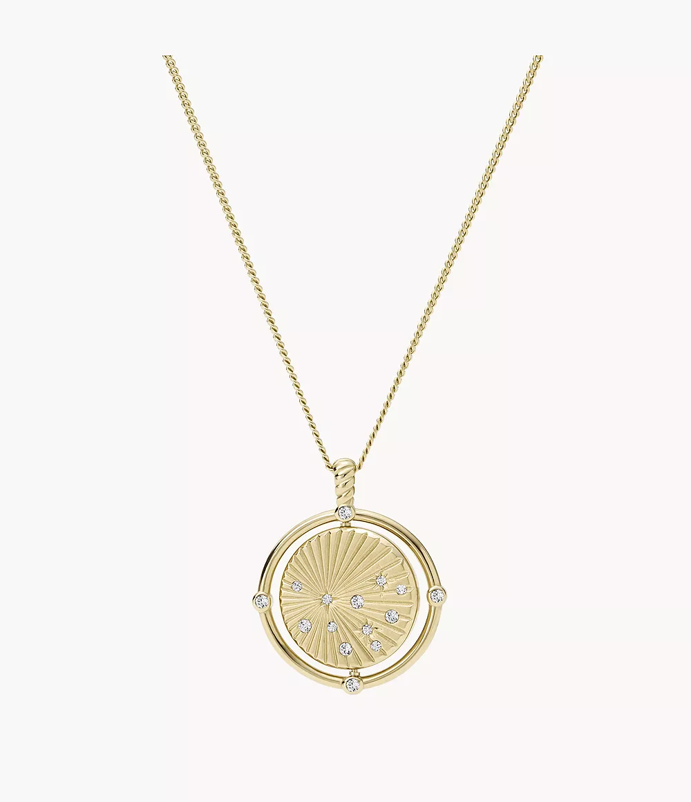 Fossil Women Georgia Under The Stars Gold-Tone Stainless Steel Spinning Pendant Necklace