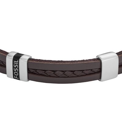 Brown Multi-Strand Braided Leather Bracelet - JF02934040 - Fossil