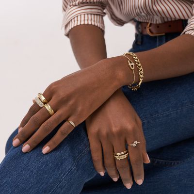 All Stacked Up Gold-Tone - - Ring Steel Stack Fossil Stainless JF04137710007