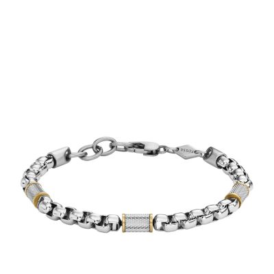 All Two-Tone Steel Stainless Bracelet Stacked Fossil Chain - - JF04138998 Up