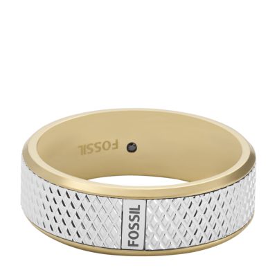 All Stacked Up Stainless Band JF04195998001 Two-Tone Ring - - Steel Fossil