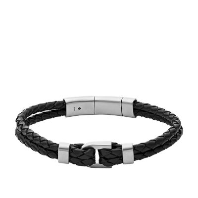 Fossil Jf04202040 Homme Bracelet Black Size -- Soft Leather, Stainless Steel
