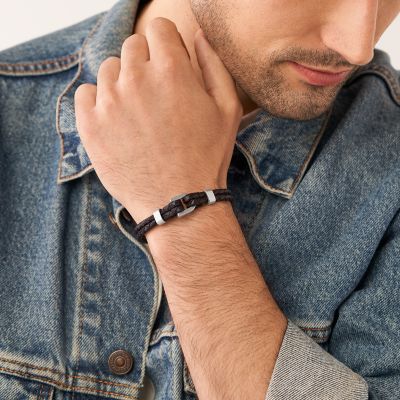 Bracelet Fossil Heritage D-Link en cuir bleu