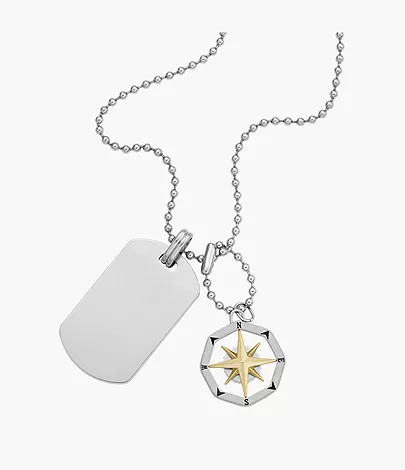 Sutton Compass Stainless Steel Dog Tag Necklace - JF04208998 - Fossil