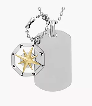 Sutton Compass Stainless Steel Dog Tag Necklace