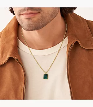 All Stacked Up Reconstituted Green Malachite Dog Tag Necklace