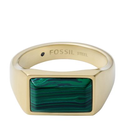 All Stacked Up Reconstituted Green Malachite Signet Ring