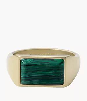 All Stacked Up Reconstituted Green Malachite Signet Ring