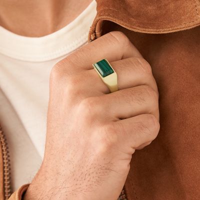 All Stacked Up Reconstituted Green Malachite Signet Ring