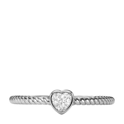 

Fossil Femmes Bague avec cœur scintillant All Stacked Up en acier inoxydable