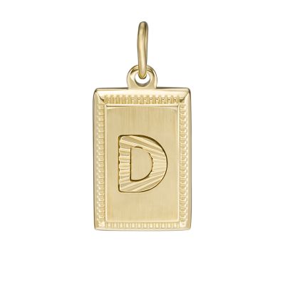 14K Gold Rectangle Clear Crystal Initial Charm - Unique Diamond Charms P