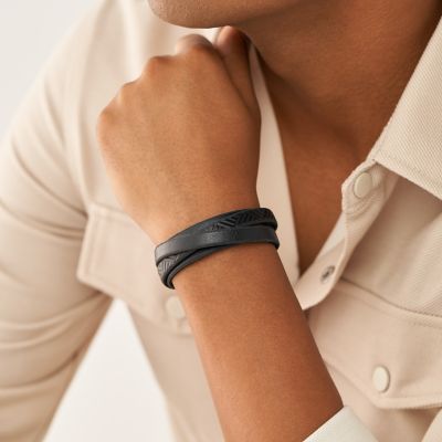 Men's Black Wrap Around Leather Bracelet