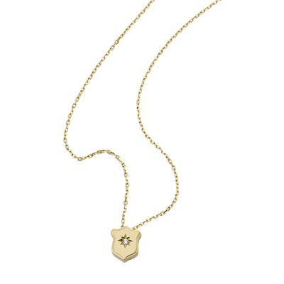 Fossil Heritage Essentials Gold-Tone Stainless Steel Shield Pendant ...