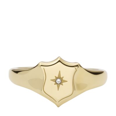 

Fossil Femmes Bague Shield Heritage Essentials en acier inoxydable doré