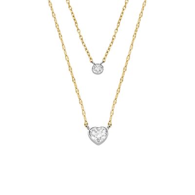 Sadie Tokens Of Affection Stainless Steel - JF04357998 Necklace - Two-Tone Fossil Chain