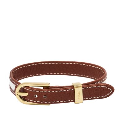 Heritage D-Link Brown and White Leather Strap Bracelet