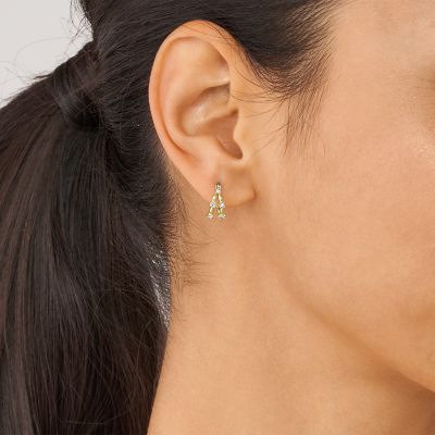 【SALE】海外限定◆クォーツ&ストーン付フープピアス単品◆全4色 スモーキークォーツの軟骨ピアス│小さめの可愛らしいフラワー