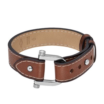 Heritage D-Link Medium Brown Bracelet - Leather Fossil - JF04397040 Strap