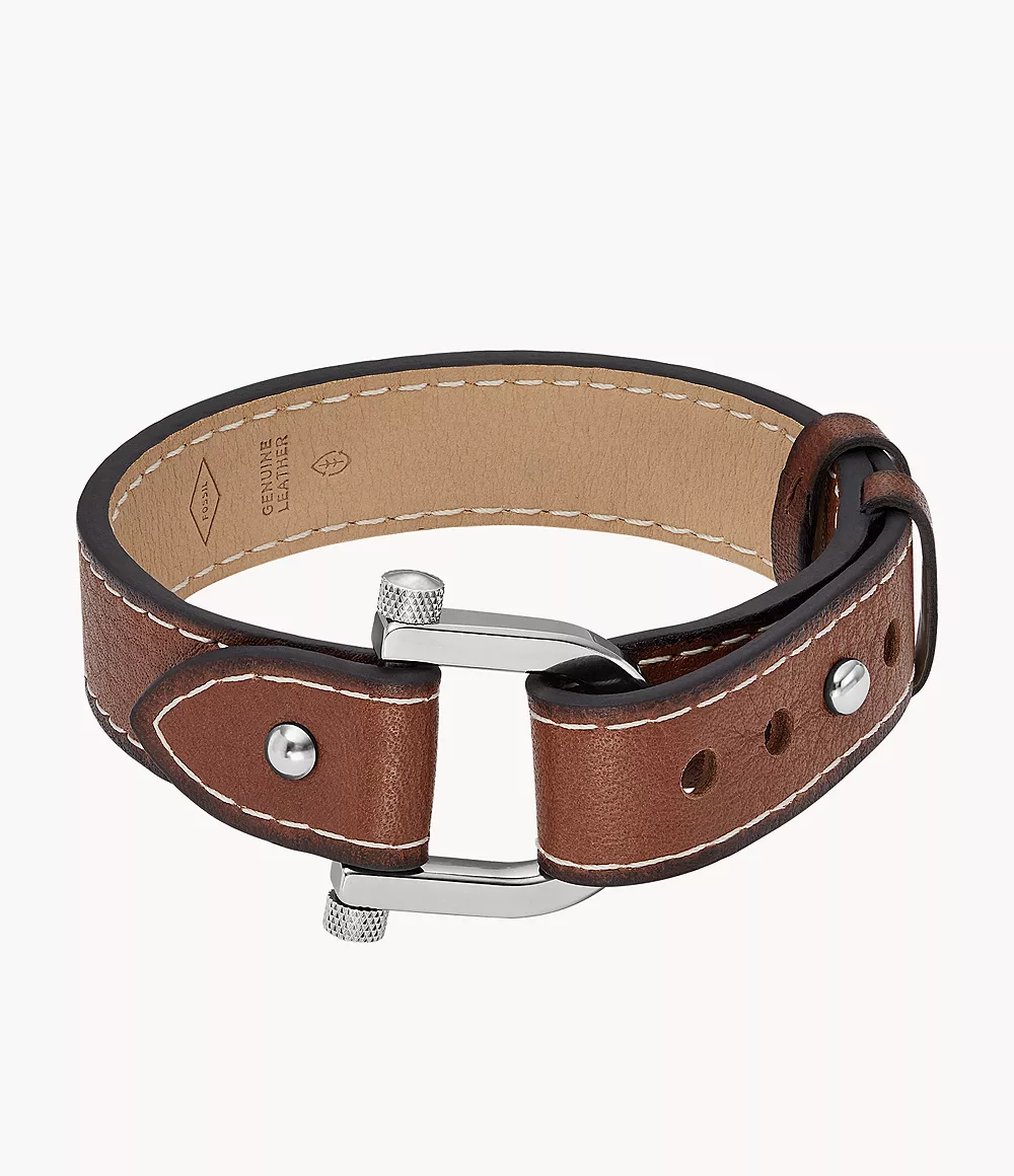 Heritage D-Link Medium Brown Leather Strap Bracelet - JF04397040 - Fossil