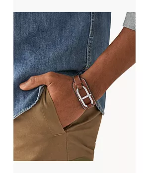 Heritage D-Link Medium Brown Leather Strap Bracelet