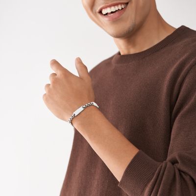 Mens Pyramid ID Bracelet in Black Leather with Black