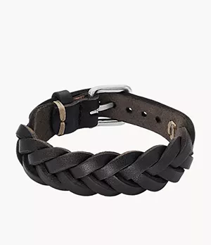 Bracelet Leather Essentials en cuir, noir