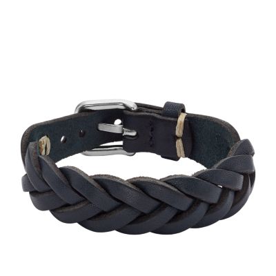 Men's 3-Layer Blue & Grey Braided Leather Bracelet with Stainless Steel