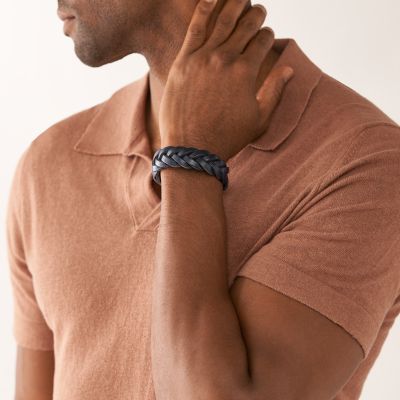 Navy - JF04406040 Leather Essentials Bracelet Strap Leather - Fossil