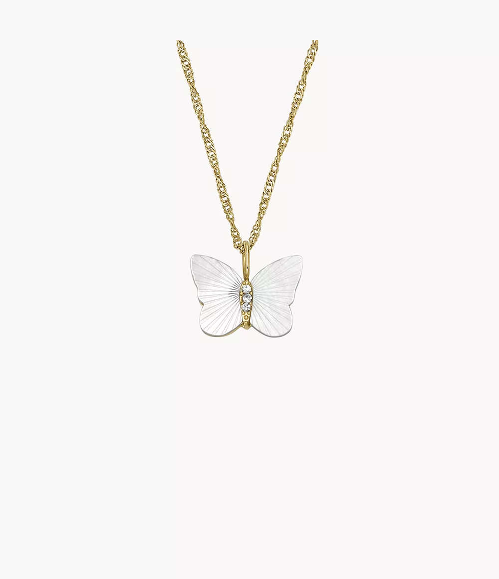 Radiant Wings White Mother-Of-Pearl Butterfly Chain Necklace  JF04424710
