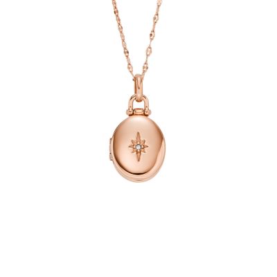 Fossil Kette Sadie Locket Collection Edelstahl roségoldfarben - Roségoldfarben