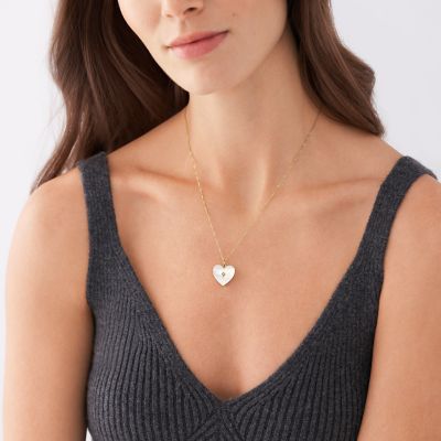 Collana a catena Sutton Locket Collection con cuore in madreperla bianca