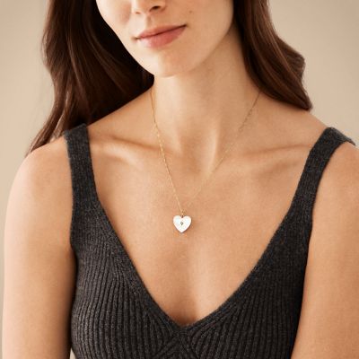 Locket Collection White Mother of Pearl Chain Heart Necklace