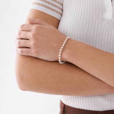 Bracelet de perles All Stacked Up en quartz rose, avec cha&icirc;ne