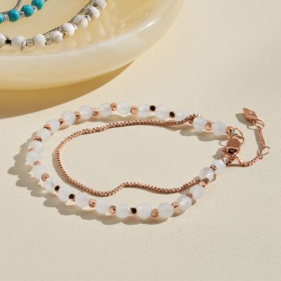 All Stacked Up Rose Quartz Chain Beaded Bracelet - JF04444791 - Fossil