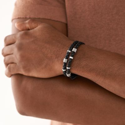 Bracelet Leather Essentials en cuir, noir
