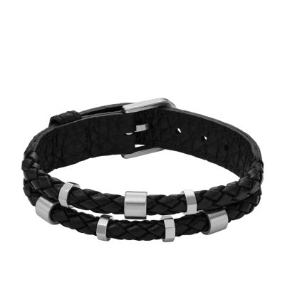 Black leather deals strap bracelet