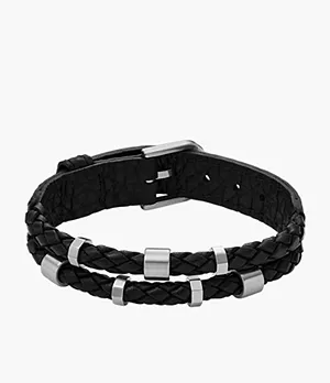 Bracelet Leather Essentials en cuir, noir