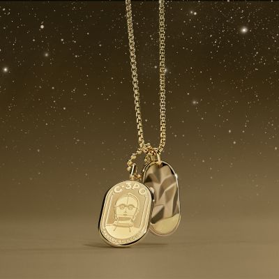 Star Wars™ C-3PO™ Gold-Tone Stainless Steel Dog Tag Necklace