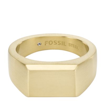 All Stacked Up Gold-Tone Fossil Stainless Ring Signet - - Steel JF04495710001