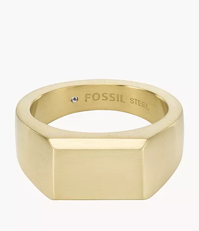 All Stacked Up Gold-Tone Stainless Steel Signet Ring - JF04495710001 -  Fossil