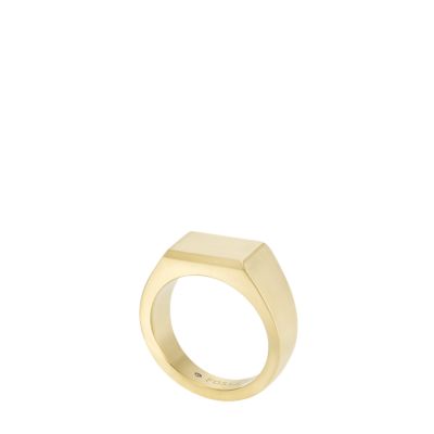 Stacked Fossil Ring Up Stainless JF04495710001 All Steel Gold-Tone Signet - -