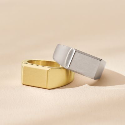All Stacked Steel Up Signet Fossil - Ring Stainless JF04495710001 - Gold-Tone