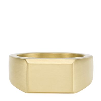 Fossil Mens All Stacked Up Gold-Tone Stainless Steel Signet Ring - Gold 14$