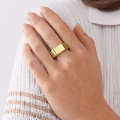All Stacked Up Gold-Tone Stainless - Fossil JF04495710001 - Steel Signet Ring