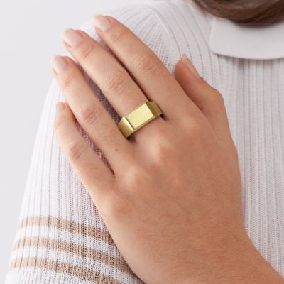 All Stacked Up Gold-Tone Stainless Steel Signet Ring